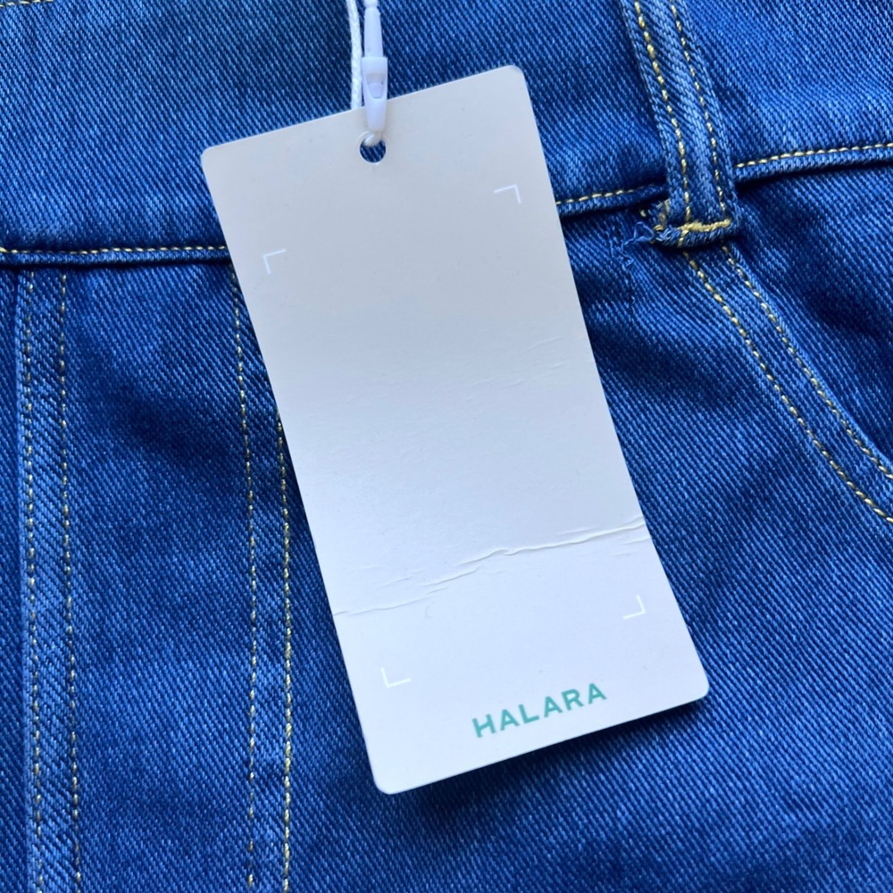 Halara Blue High Waisted Cheeky Denim Shorts XL Stretch Hot Pants High Cut Leg - Picture 13 of 14